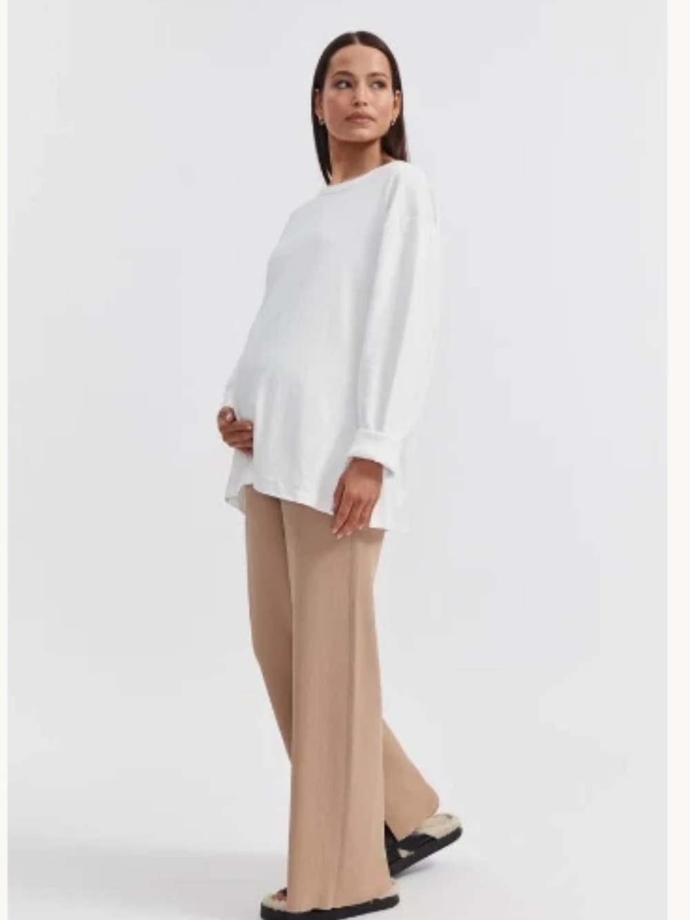 Legoe Heritage Maternity Tan Ribbed Wide Leg Pants - size 4 Small NWT